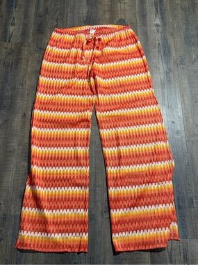 Trina Turk Orange Yellow White Wave-Print Swim Coverup Pants